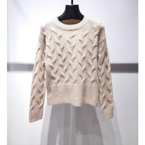 New ladies fashion 2021 long sleeve sexy casual cable knit wool short sweater 1021