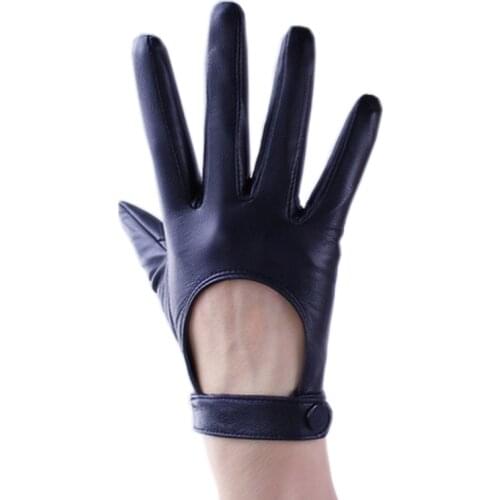 Touch Screen Genuine Leather Gloves Pure Sheepskin Locomotive Back Gloves Black Short Silk Lining TB04