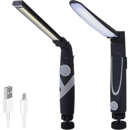 Dimmable COB LED Work Light Lamp Foldable USB Rechargeable Flashlight Torch Portable Lantern with Magnet Power Display 18650