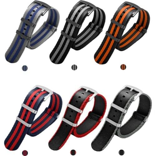 Seat Belt Nylon NATO Strap Military Watch Band Replacement Watch Straps for Omega James Bond 007 Black Silver Buckle 20mm 22mm