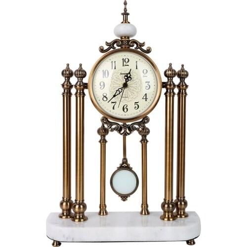 LUXURY METALTABLE CLOCKS SHABBY CHIC MARBLE BASE HOME DESK CLOCKES METAL PLATED COPPER FINISH EUROPE VINTAGE CLOCKS DROPSHIPPING