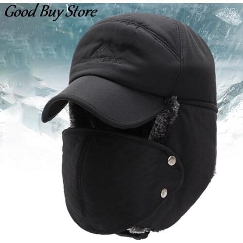 Russian Winter Bomber Hats Men Women Outdoor Skiing Earflap Hat Windproof Velvet Warm Caps Waterproof Ear Protection Head Wrap