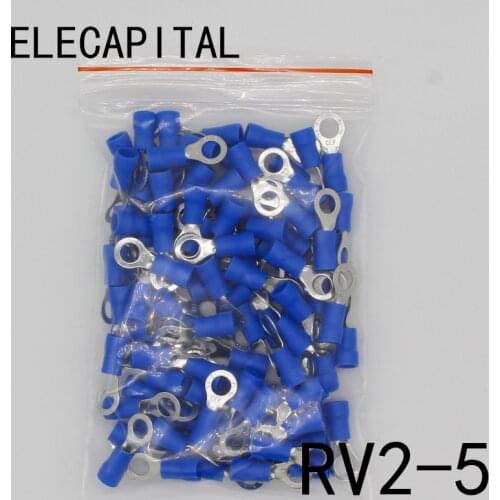 RV2-5 Blue Ring Insulated Wire Connector Electrical Crimp Terminal Cable Connector Wire Connector 100PCS/Pack RV2.5-5 RV