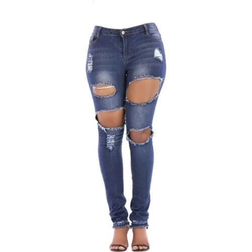 Sexy women Jeans With High Waist Hole Jeans Woman High Elastic plus size Women Jeans femme washed casual skinny pencil pants