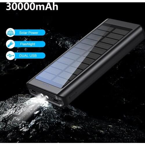 30000mAh Solar Power Bank Double USB OUTPUT External Battery Dual Flashlight 10W FAST Phone Charger For iPhone Samsung Xiaomi