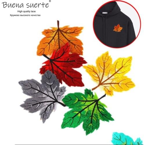 6 Colors Maple Leaves Embroidery Red Iron on Sew Patches for Clothing DIY Stripes Clothes Stickers Appliques Supplies Handmade
