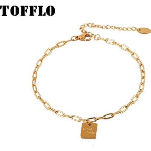 TOFFLO Stainless Steel Jewelry Long Chain Lucky Square Brand Anklet Punk Chain For Women BSS077