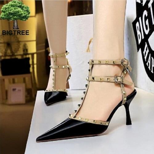 2021 Summer Women Fetish High Heels Rivets Studded Sandals Lady Sandles Stiletto Green Heels Gladiator Pumps Stripper Shoes