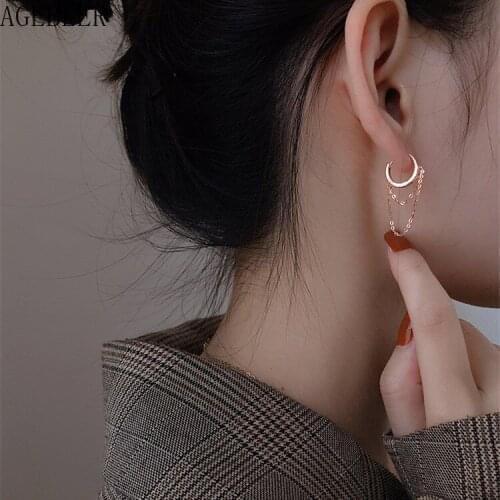Fashion 925 Sterling Silver Color Korean Tassels Pendant Hoop Earrings Women Jewelry Temperament Female Summer Friend Gift