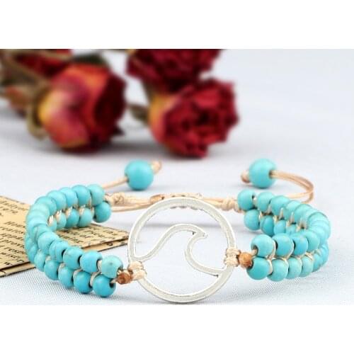 Boho Ocean Waves Beads Bracelet Natural Stone Tree Life OM Pendant Handmade Braided Women Bracelets&Bangles Friend Yoga Jewelry