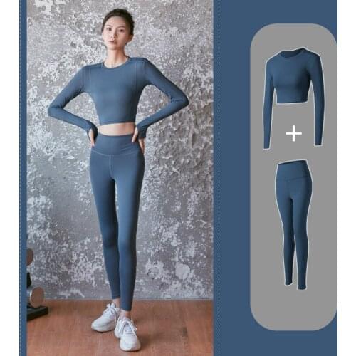 Women Sport Suit 2 Piece Sports Long Sleeve Slim Shirts Yoga Leggings Gym Yoga Set Clothes Fitness Tracksuit Workout Set