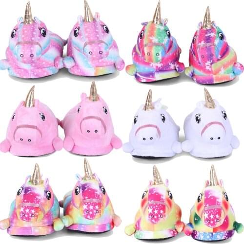 Winter Flannel Children Slippers Kids Unicorn Shoes Blanket Slippers for Girls Boys Animal Paw Shoe Onesies Slipper