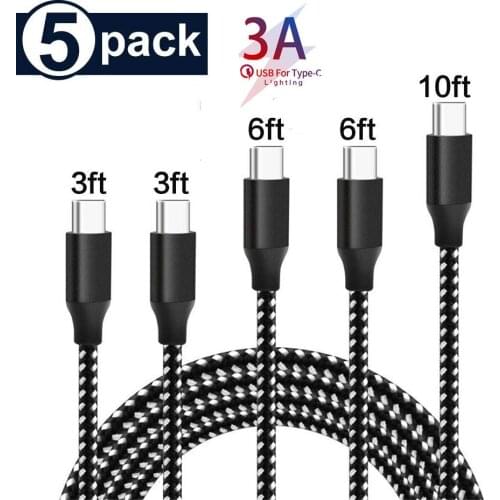 5Pack(3/3/6/6/10FT) For Samaung S10 S10e S9 S8 S7 Plus Note 9 A40 A50 USB C 3.0 Cable Type C Fast Charging Cord Charger