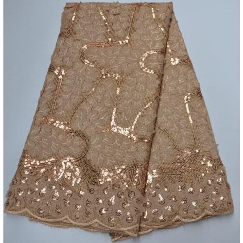 5yards/pc) high quality gold African French net lace fabric newest design with sequins embroidery for party dress FLP247