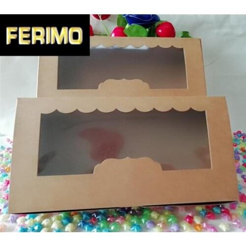 50pcs 3 Size Kraft paper boxes for packaging cupcake gift box with window Christmas box for cake candy cookies baking box