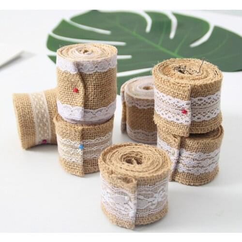 2M Natural Jute Burlap Ribbon Rustic Vintage Wedding Decor Hessian Lace Jute Roll Merry Christmas Party Supplies accessories