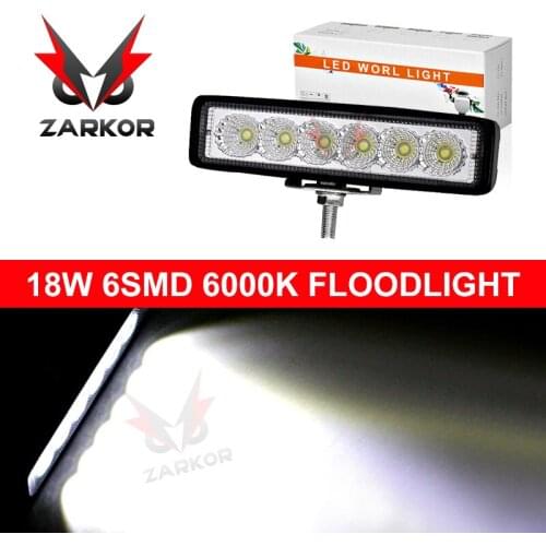Zarkor Car Light Bar Spotlight 18W 9000LM Driving Fog Offroad LED Work Light 18W 12V LED Universal 4WD Led beams Work