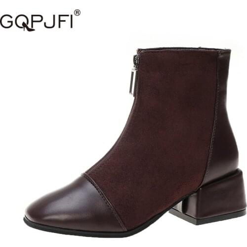 Women Shoes Boots Ankle Spring Autumn Korean Version Retro Style Faux Suede Thick Heel Front Zipper Martin Boots Short Boots