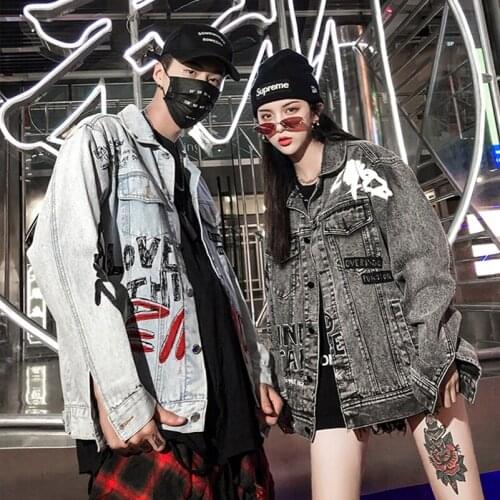 2020 Fashion The New Loose Personality Graffiti Printing Wild Denim Jacket Free Shipping