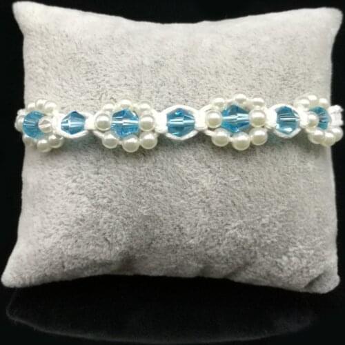 KBJW Brand Original Florish Bracelet Handmade Weave White Cord Blue Crystal Imitation Pearl Jewelry Bracelet for Women