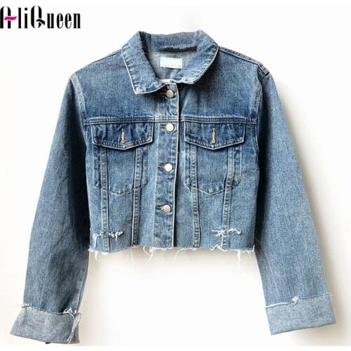 Autumn Frayed Holes Cropped Denim Jackets Female Hip Hop Moto Biker Cropped Jeans Jacket Women Vintage Casual Loose Short Coats