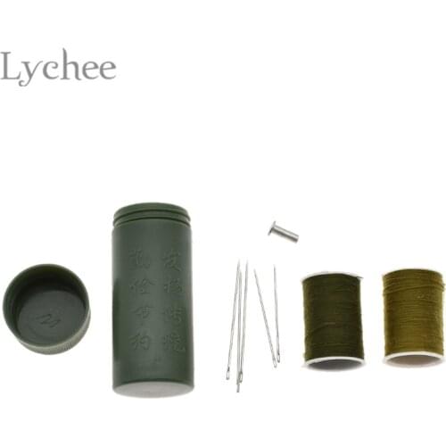 Lychee Life Portable Sewing Kit With Threads Needles Mini Army Green Case Sewing Box Set For Fabric Crafts