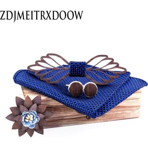 Fashion Womens Mens Unisex Tuxedo Classic Bowtie Clover Leaf Wooden bow tie Adjustable Gravata Butterfly Ties Sets