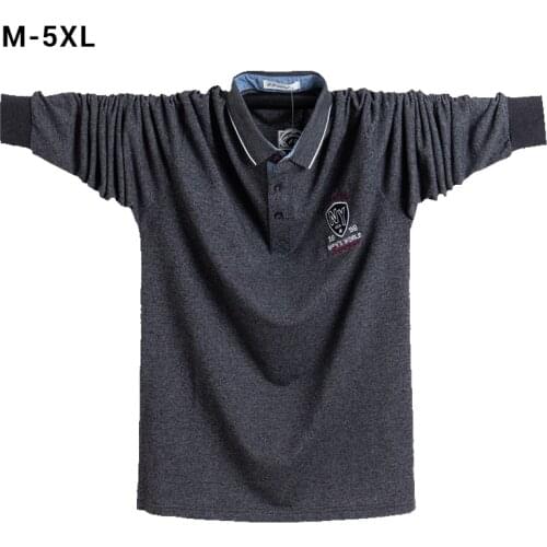 Black Red Gray Mens Polo Plus Size Big and Tall Long Sleeved Ribbed Cuffs Plain Shirt Polo Men Male Turn Down Collar Top Tees