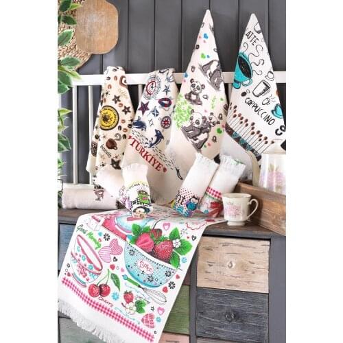 Riva Premium 10 Lu Root Printed Fringed Towel Set Kitchen Hand Face Drying Product 2021 Home Textile Eco-Friendly Healthy