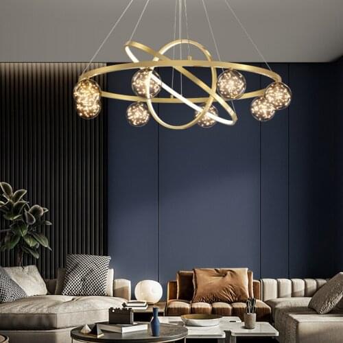 Nordic Light Luxury Starry Living Room LED Pendant Lights Warm and Romantic Aluminum Golden Magic Bean Lamp for Master Bedroom