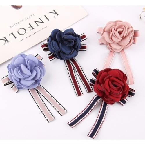 New Fashion Woman Brooches Long Ribbon Big Flowers Shirts Accessories Corsage Fashion Jewelry