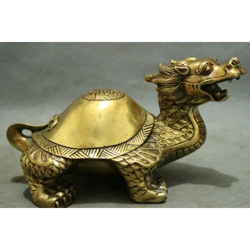 Song voge gem S2705 Folk Chinese Brass Wealth Longevity Shou Dragon Turtle Tortoise Statue Sculpture