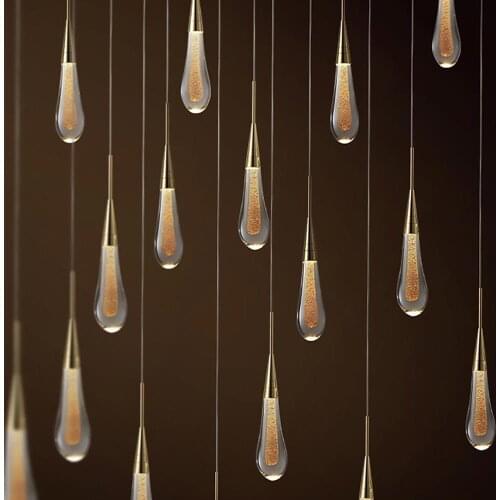 Sanmusion Customizable Crystal Glass Led Pendant Lights Post-Modern Hang lamp Raindrop Indoor Light Restaurant Bar Staircase