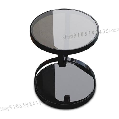 Postmodern Hong Kong-style Round Corner Table Sofa Side Table Small Round Table Tempered Glass Black Titanium Stainless Steel Ba