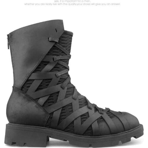 Luxury Exclusive Personalized High top bandage genuine leather martin Boots men shoes
