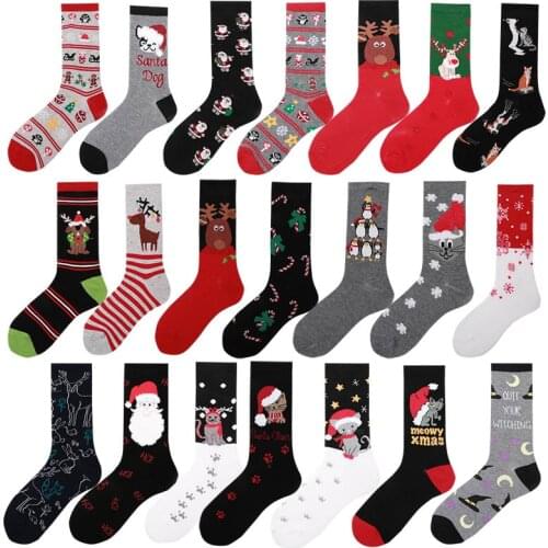 New Year 2020 Christmas Socks Women PEONFLY Funny Santa Claus Tree Snow Elk Cotton Happy Men