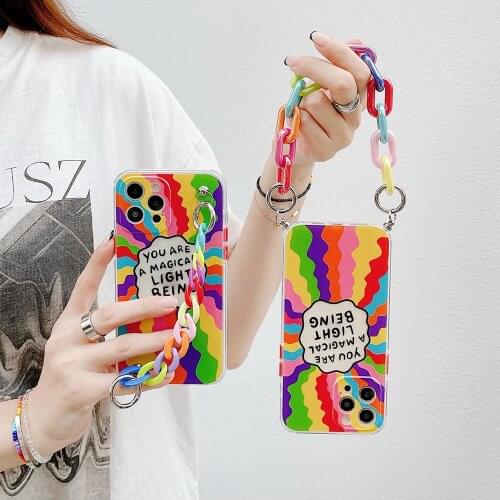 Tobebest Rainbow Graffiti Letters Bracelet Phone Cases for iphone 12 11 pro max X XS XR 7 8 Plus 12mini Color Chain Soft Cover