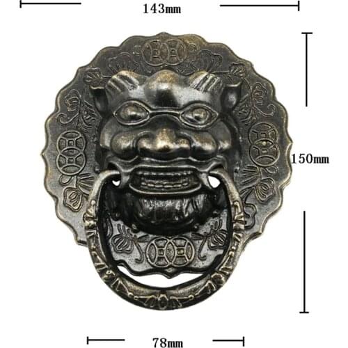 Vintage Brass Chinese Vintage Lion Head Furniture Door Pull Handle,15cm
