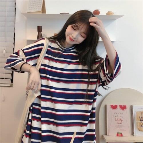 Vintage Clothes Harajuku Striped Short-Sleeved Top Basic All-Match Korean Style Aesthetic Gothic Clothing Womens Summer Top Y2k