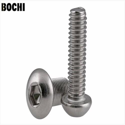 DIN7380 50pcs 304Stainless steel round head hex socketscrews M6*8/10/12/14/16/18/20/25-100mm Round head bolts mushroom head bolt