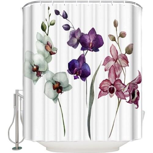 Colorful Orchid Flower Plant Art Bathroom Accessories Waterproof Bathroom Shower Curtain With Hook Accessory