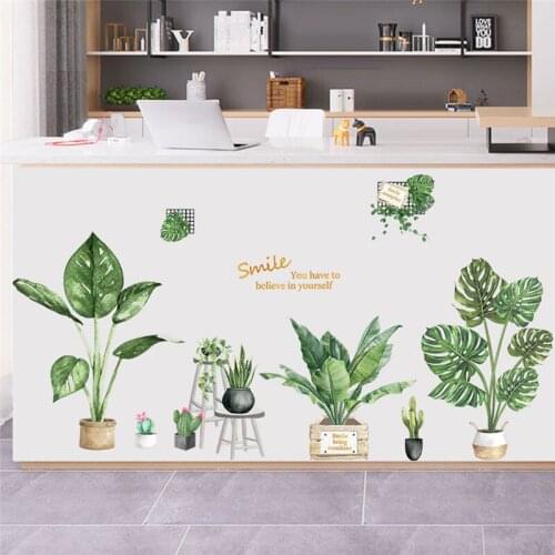 Green Potted Plant Wall Sticker Mural Art Decals Bedroom Background Stickers Home Living Room Fresh and Cool Decoration