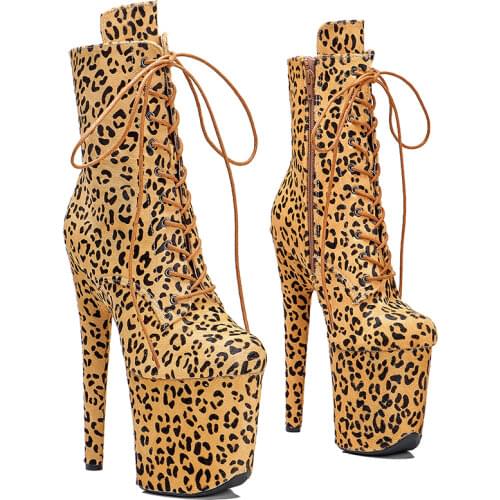 Leecabe 20CM/8Inch Womens Platform disco party High Heels Genuine Leather Pole Dance boot
