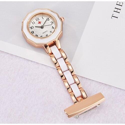 Womens Nurse Pocket Watch Elegant Rose Gold Silver Brooch Clip Nursing Doctor Ladies Clock Watch Steel Female montre de poche
