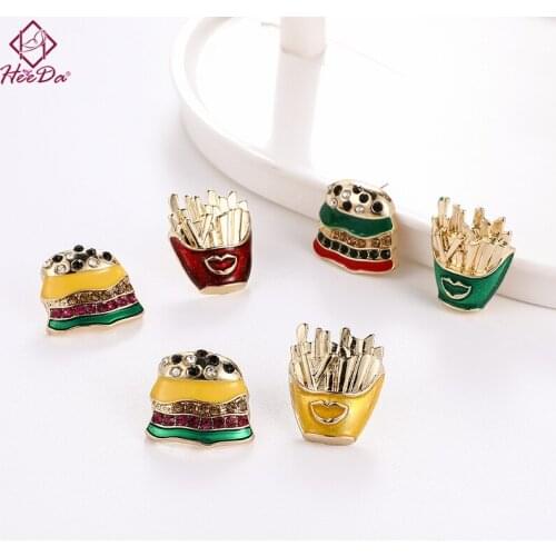 Women New Creative Fun Food Stud Earrings 2020 Personality Hamburger Fries Asymmetry Ear Decoration Lady Unique Birthday Gifts