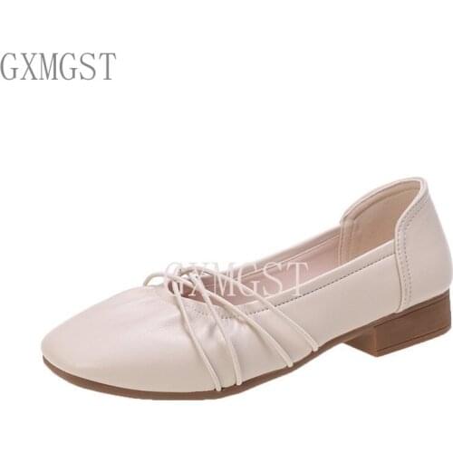 Womens Shoes Spring and Summer 2021 Fairy Wind Bean Shoes Gentle Thick Heel Shallow Mouth Round Head Small Shoes Single Shoes