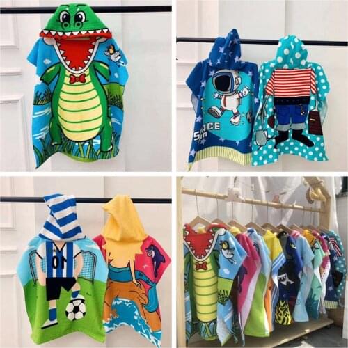 1pc baby bath towel beach bathrobe swimming cloak hooded towel cartoon astronaut rabbit fox dinosaur footballer kids toy