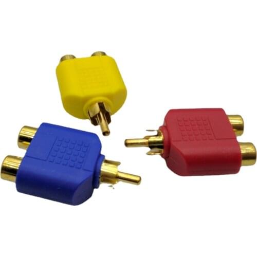 10pcs/lot RCA Male to 2 Female RCA Extend Connector Three color