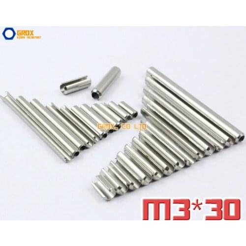 100 Pieces M3 x 30mm 304 Stainless Steel Slotted Spring Tension Pin Sellock Roll Pin