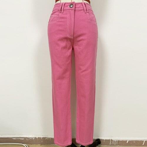 2021 Spring Chic womens Denim pencil pants High quality women pink color jeans B882